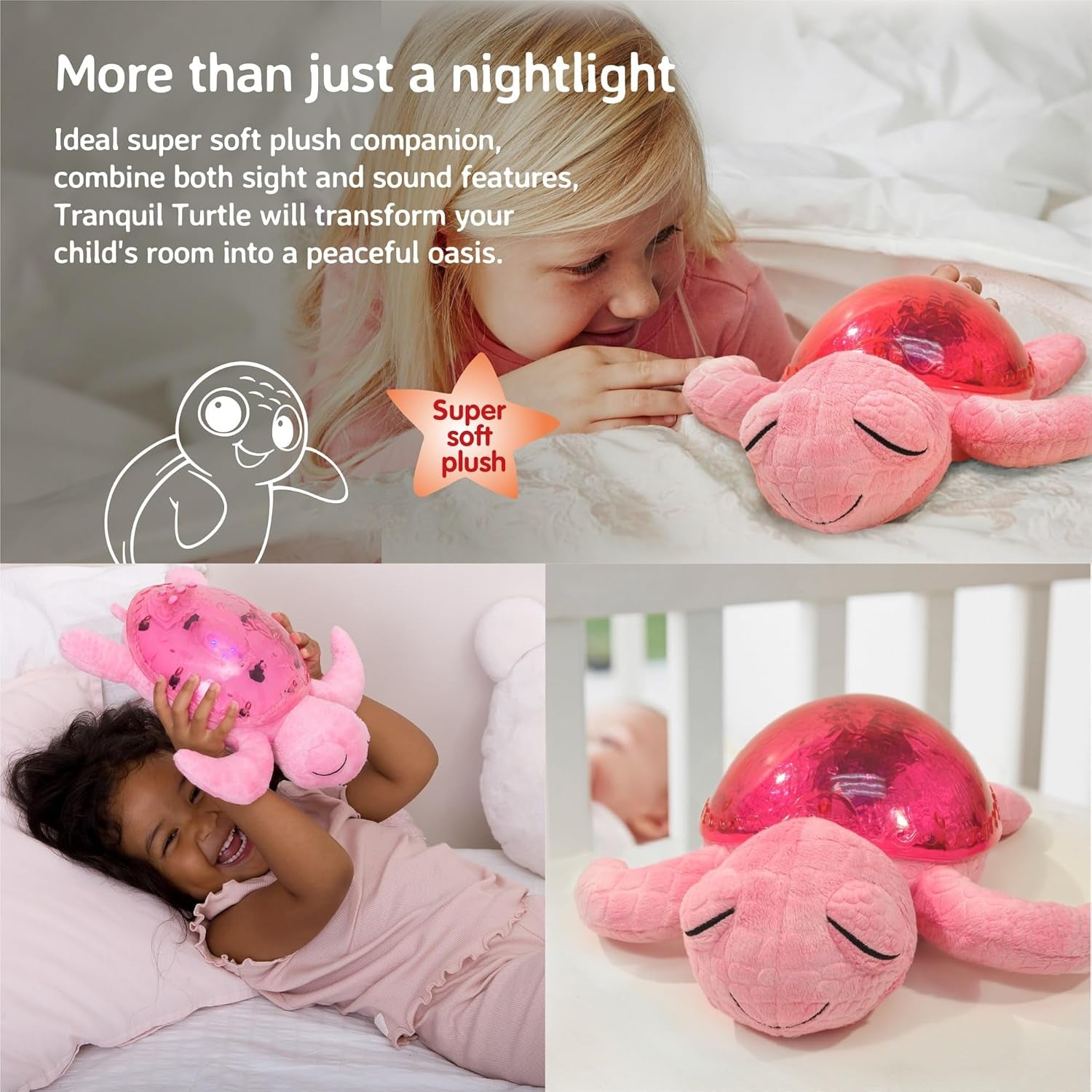 Ocean Projector Nightlight with White Noise Soothing Sounds | Adjustable Settings and Auto-Shutoff | Tranquil Turtle - Pink
