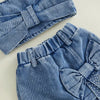 6M-5T Infant Kids Baby Girls 2Pcs Denim Clothes Set Sleeveless Crops Bow Tops Shorts Culottes Fashion Summer Outfits
