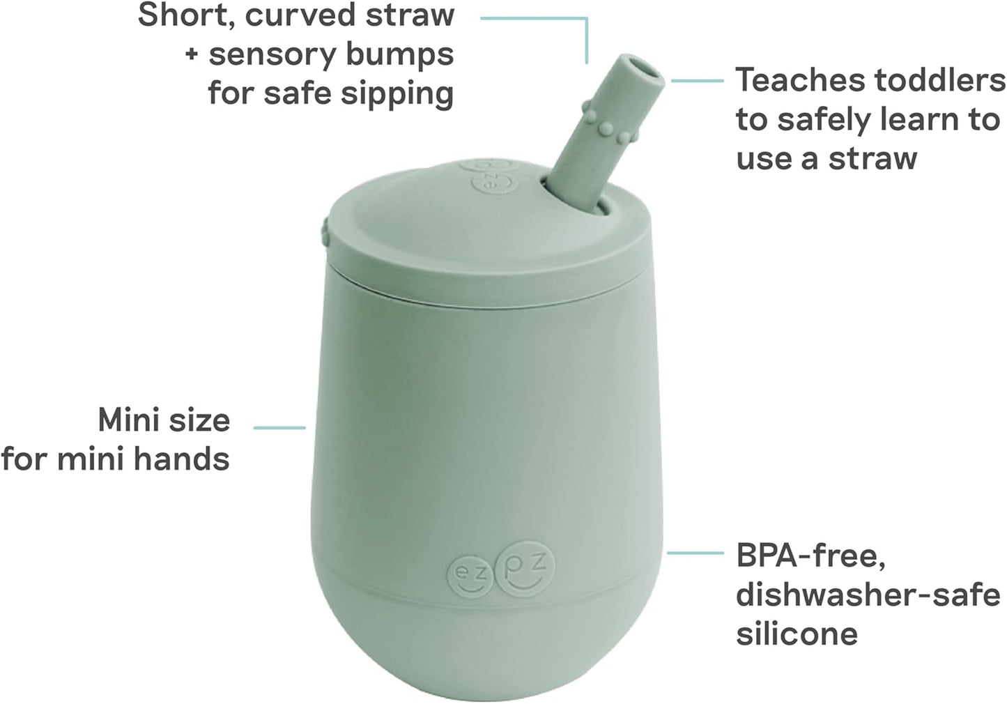 Mini Cup + Straw Training System (Sage) - 100% Silicone Training Cup for Infants + Toddlers - Designed by a Pediatric Feeding Specialist - 12 Months+