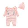 Autumn Newborn Girl Boy Knitted Jumpsuits Outfits Baby Rompers Caps Clothes Sets Winter Long Sleeve Toddler Infant Overalls 2Pcs