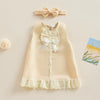 2024 Baby Summer Clothing 0-24M Infant Newborn Baby Girl Lace Dress Sleeveless Bowknot Rib Solid White Shift Gown Headband