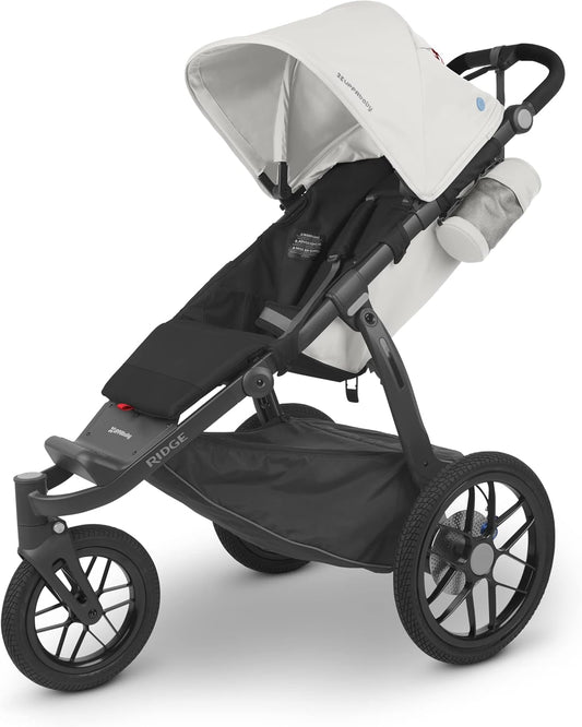 Ridge Jogging Stroller/Durable Performance Jogger with Never-Flat Tires/Built for Walking, Running, Hiking/Water Bottle Holder and Basket Cover Included/Bryce (White/Carbon Frame)
