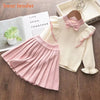 Kids Christmas Sweet Knitwear Suits Girls Baby Plaid Sweaters Coats Suspender Dress Outfits Princess Clothes Sets