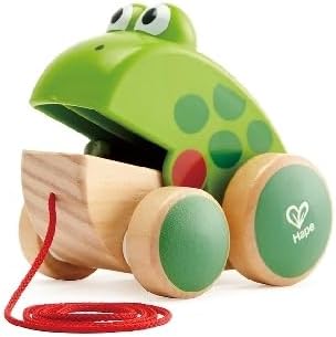 Frog Pull-Along | Wooden Frog Fly Eating Pull Toddler Toy, Bright Colors