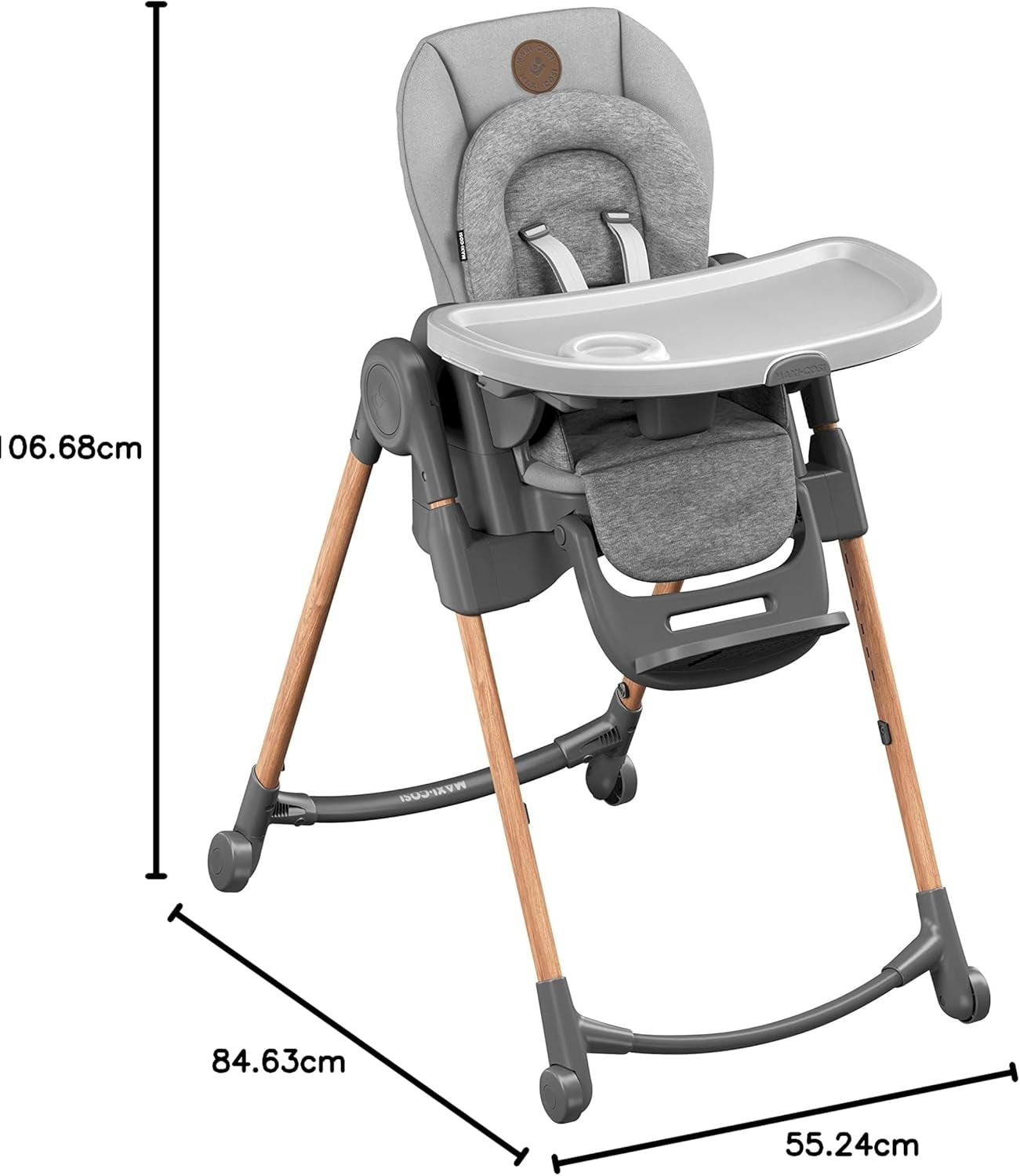 Minla 6-In-1 High Chair, Convertible, from Birth, Detachable Kitchen Booster Seat, Compact Fold, Easy to Clean, Essential Grey