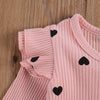 New Born Baby Ribbed Clohtes Suit Girl Boy Heart Print Crew Neck Lace Long Sleeve Top, Long Pants and Hairband 3-Piece Suits