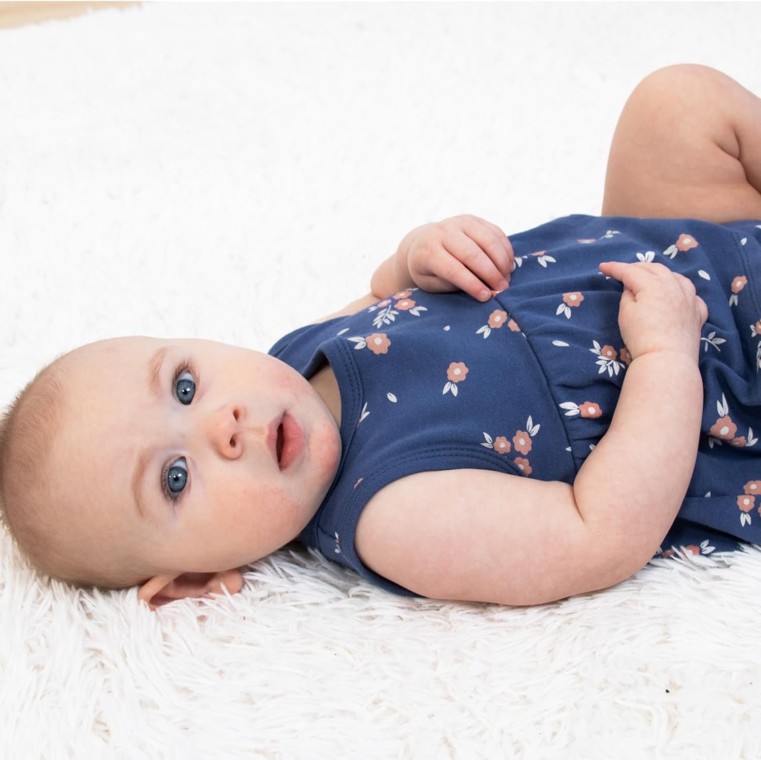 Baby Girl Rompers 2 Pack - 100% Cotton Clothes and Dresses for Newborn, Infant and Baby Girls - Navy Floral