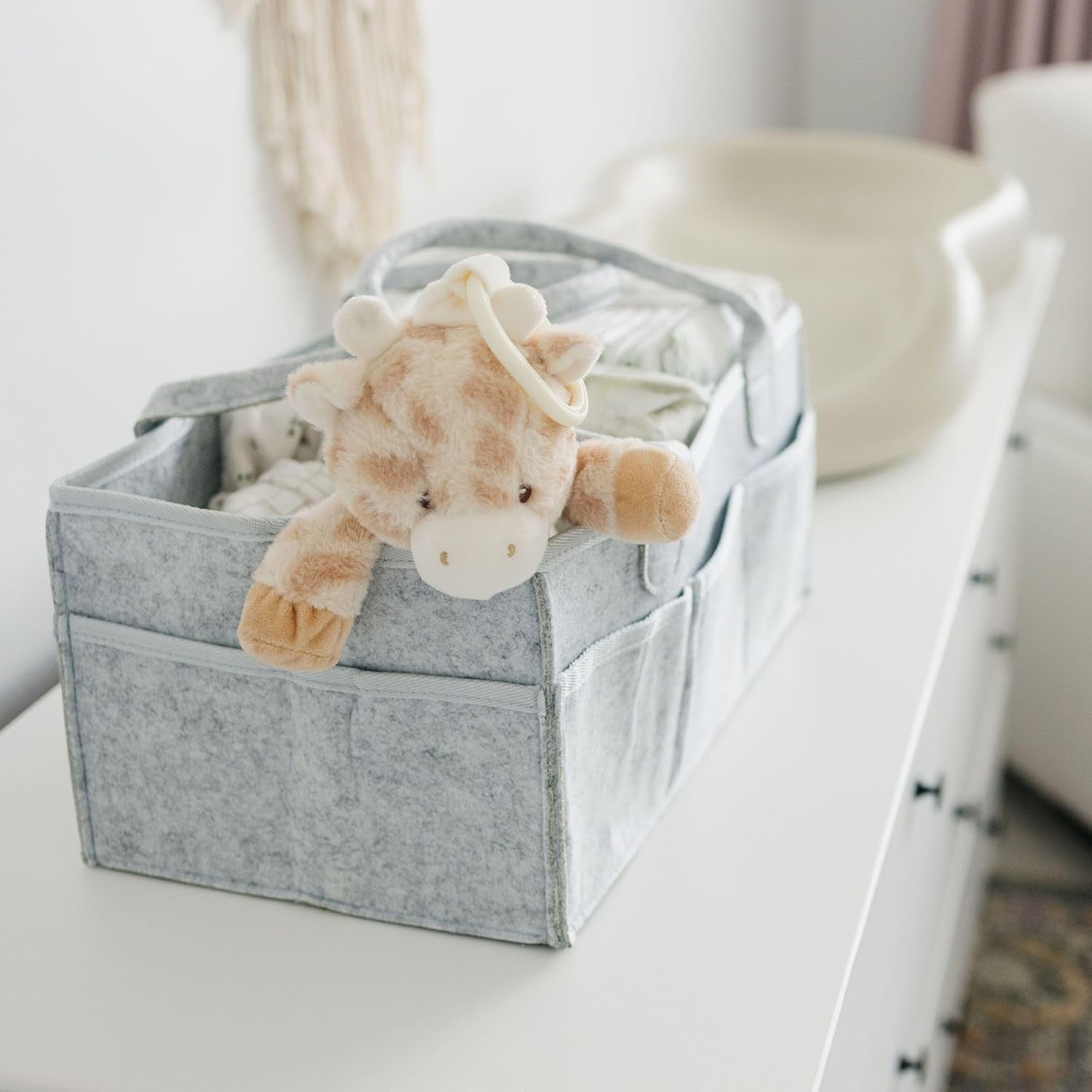 Nursery Storage Basket - Baby Diaper Caddy Organizer for Diaper Station, Newborn Essentials, Baby Shower Gifts and Registry Must-Haves for Boy or Girl