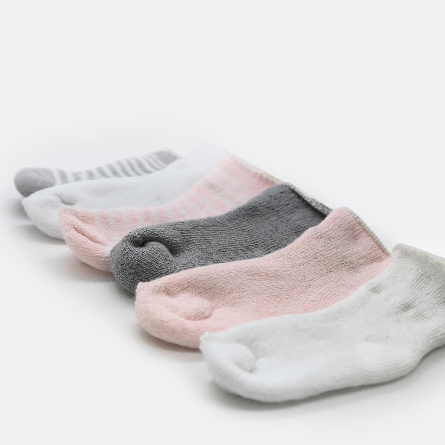 6-Pack Terry Newborn Socks - Pink/Grey