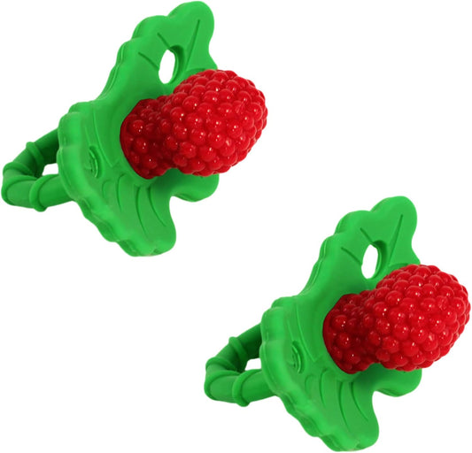 Razberry Silicone Baby Teether Toy - Berrybumps Soothe Babies Sore Gums - Infant Teething Toy - Hands Free Design - BPA Free - Easy-To-Hold Design - Teething Relief Pacifier - Fruit Shape (2-Pack, Red/Red)