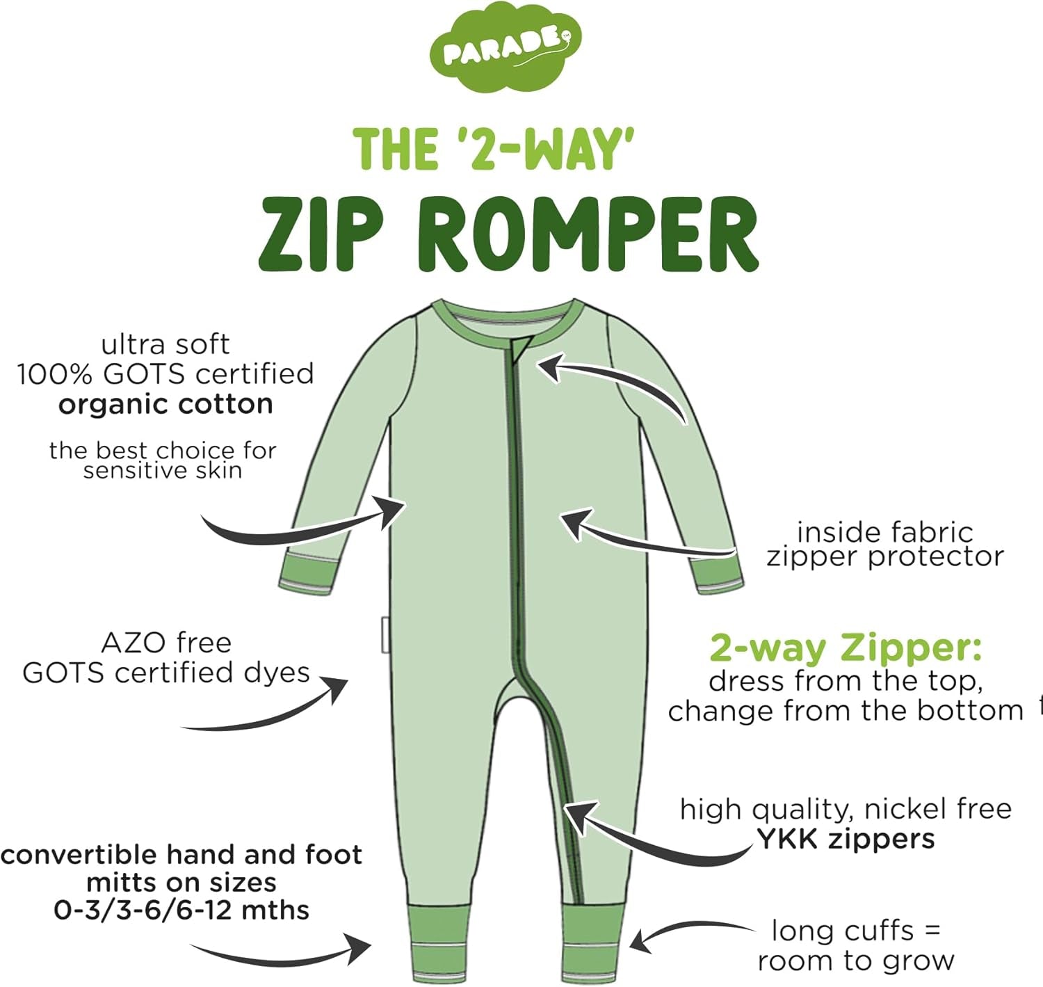Organic Essentials '2-Way' Zip Romper - Long Sleeve