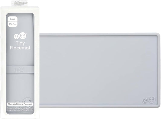 Tiny Placemat - Non-Slip, 100% Silicone Placemat That Fits on Most Highchair - Rolls-Up - Dishwasher Safe - 4 Months+ (Pewter)