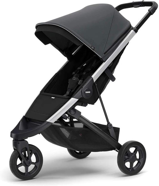 Spring Stroller - Compact Baby Stroller Perfect for Everyday Use - Features 5-Point Harness, Lightweight and Compact Design, Vented Canopy with See-Through Mesh, Padded Reclining Seat Shadow Grey