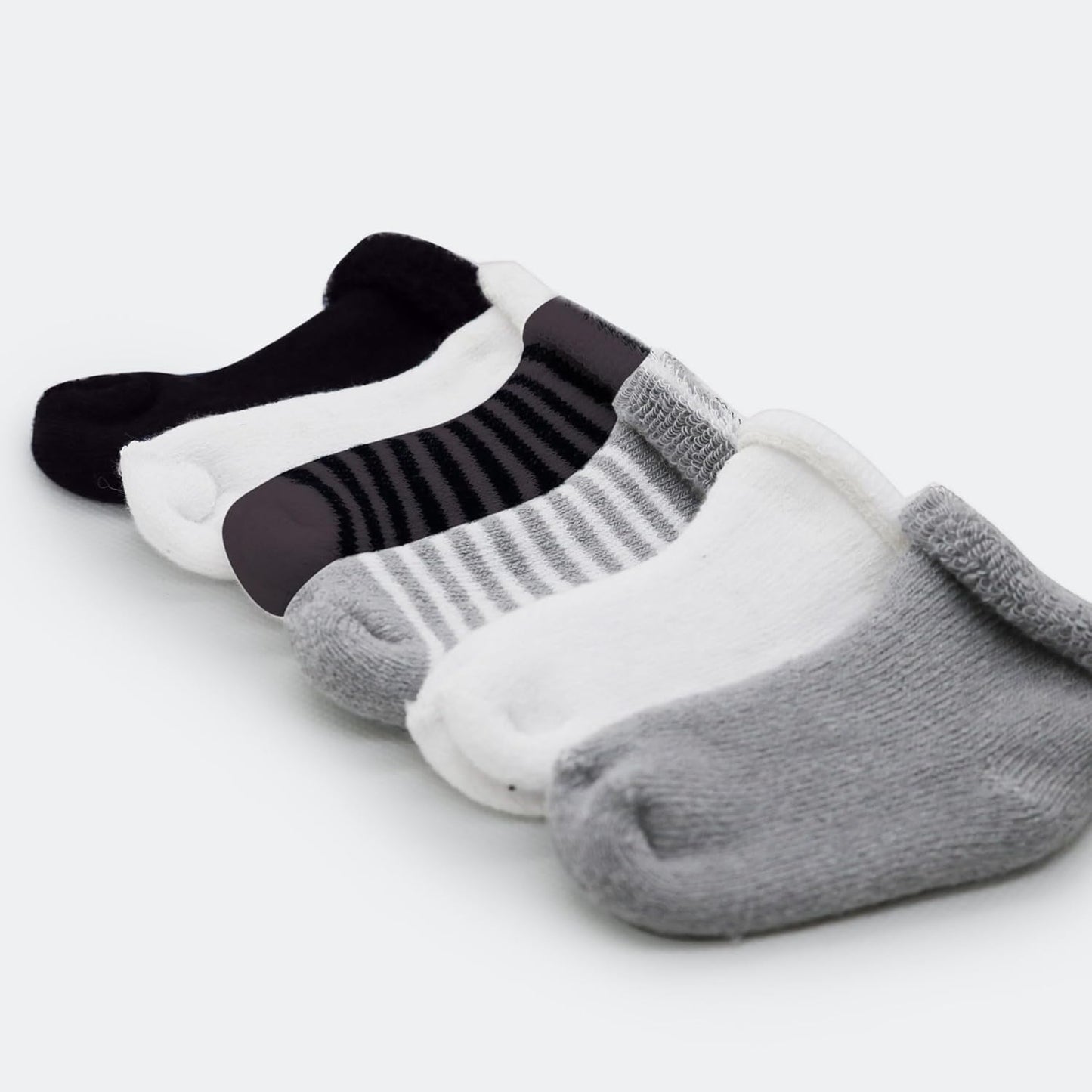 6-Pack Terry Newborn Socks - Black/Grey
