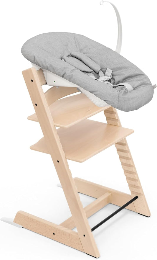 Tripp Trapp Chair from  (Natural) + Tripp Trapp Newborn Set (Grey) - Cozy, Safe & Simple to Use - for Newborns up to 20 Lbs
