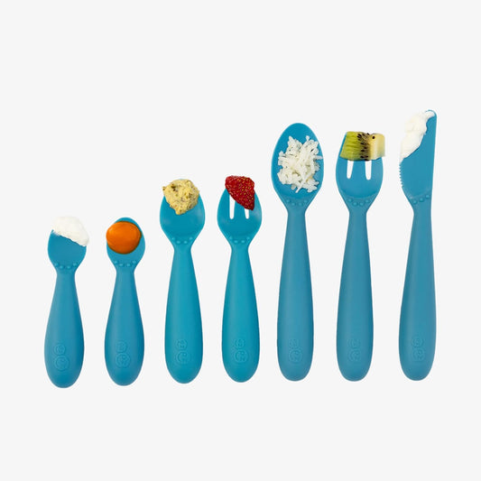 Developmental Utensil Set - 100% BPA Free Fork, Spoon, Knife for Babies, Toddlers and Preschool First Foods + Self-Feeding - Designed by a Pediatric Feeding Specialist (Blue)