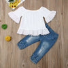2019 Baby Summer Clothing 1-6Y Toddler Kids Baby Girls White off Shoulder Tops T-Shirt Denim Pearl Long Pants Jeans Outfits Set