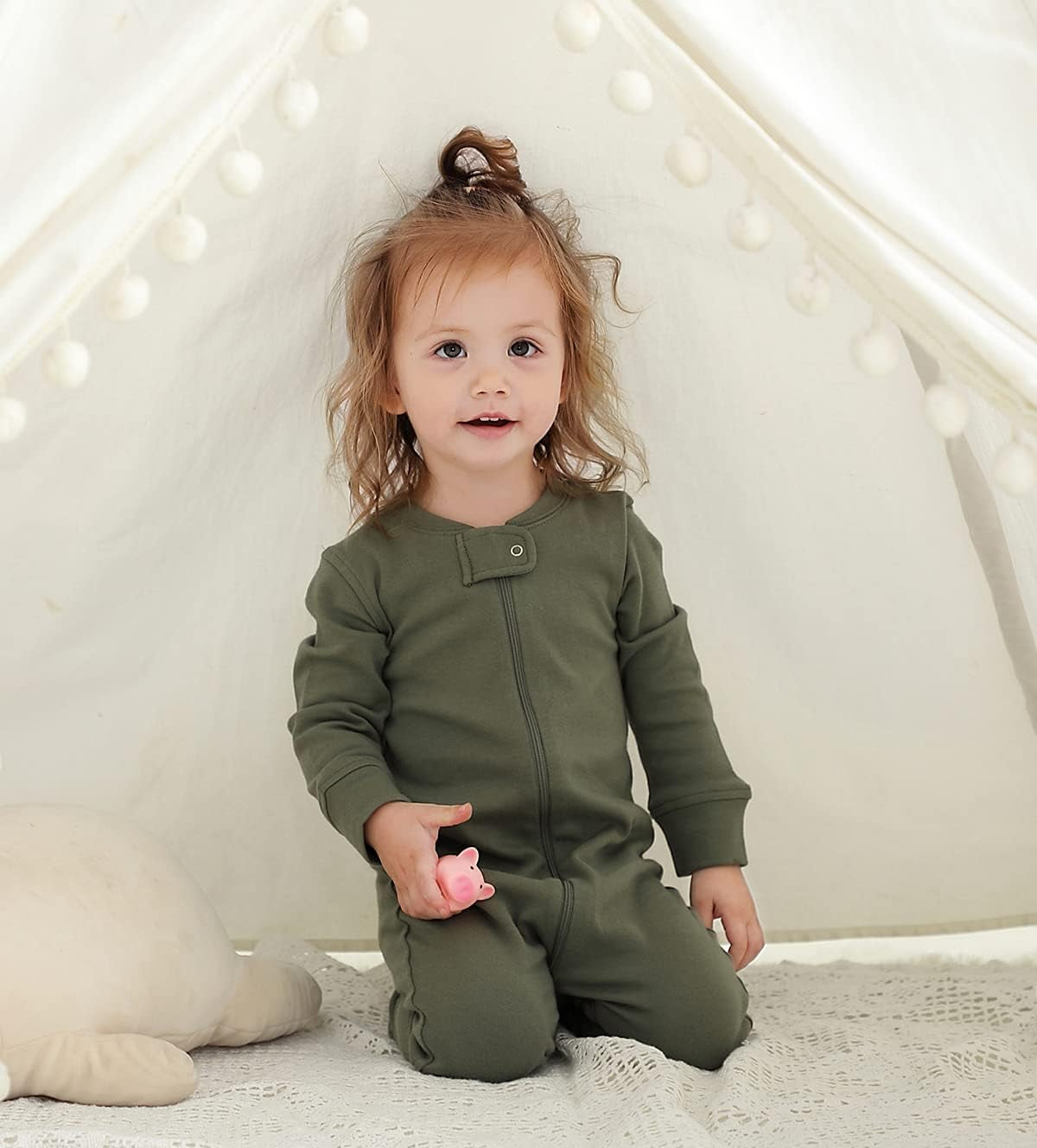 Organic Cotton Baby Boy Girl Zip up Sleep N Play, Footless, Long Sleeve Pajamas