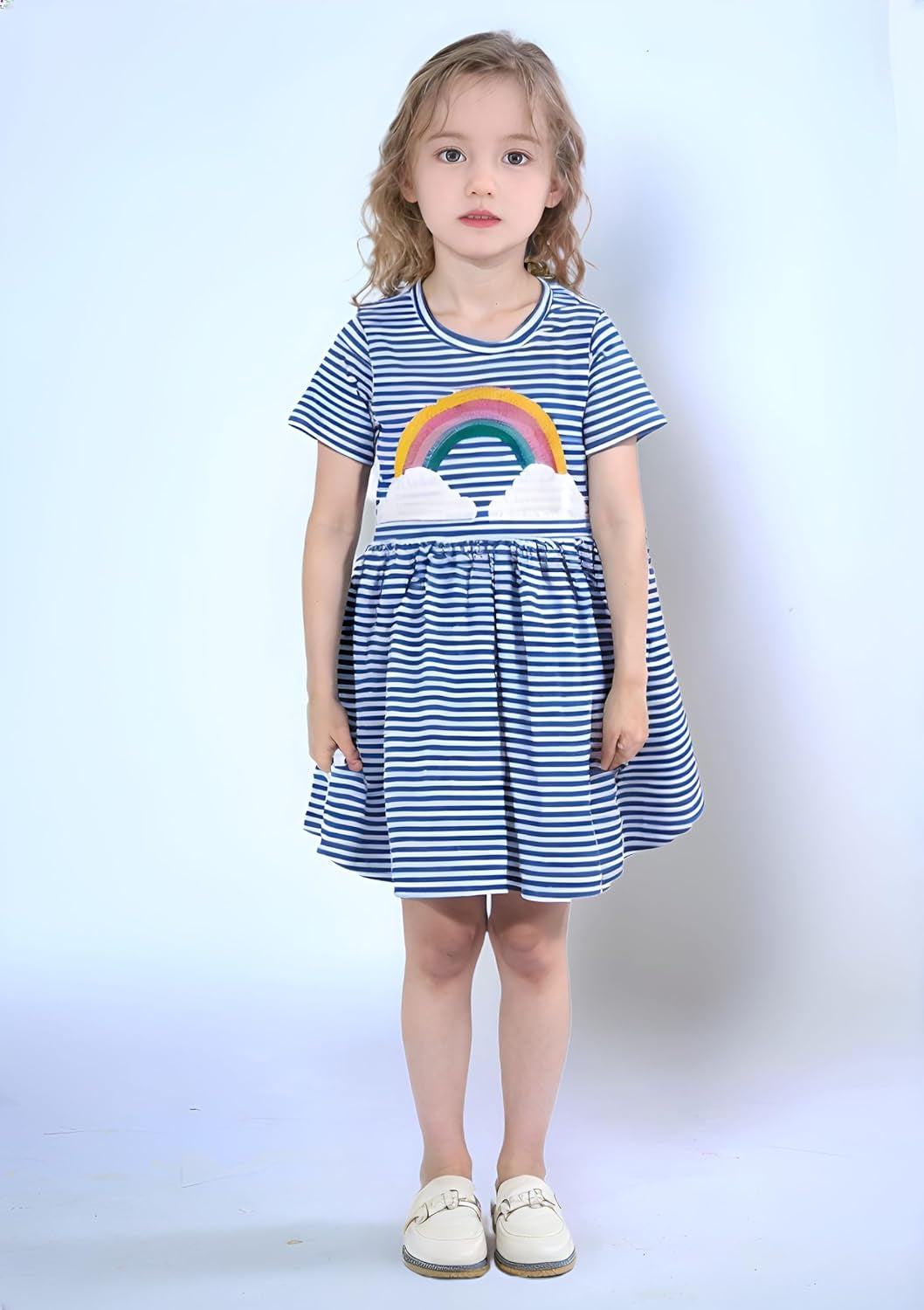 Toddler Summer Dress, Little Girls Short Sleeve Cotton Casual Dresses Clothes 2-8 Years