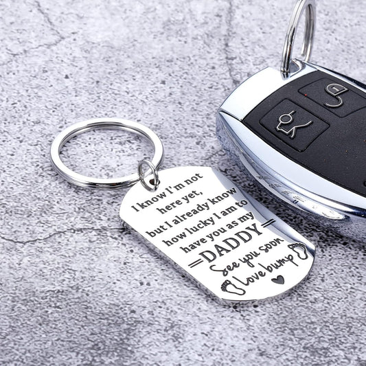 First Fathers Day for New Dad Gifts from Baby Boy Girl First Time Dad Daddy to Be Soon to Be Dad Keychain New Parents Pregnancy Announce Expecting Dad Gifts from Mom Wife Birthday Christmas