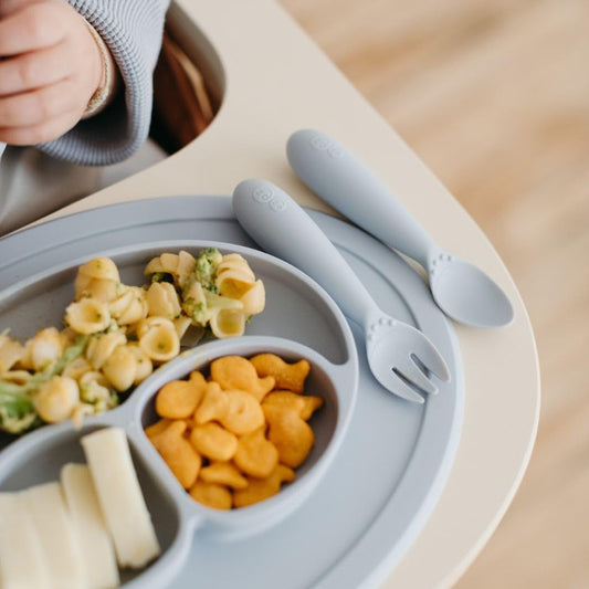 Mini Utensils (Fork & Spoon) - 100% BPA Free Fork and Spoon for Toddlers First Foods + Self-Feeding - Designed by a Pediatric Feeding Specialist - 12 Months+ (Pewter)