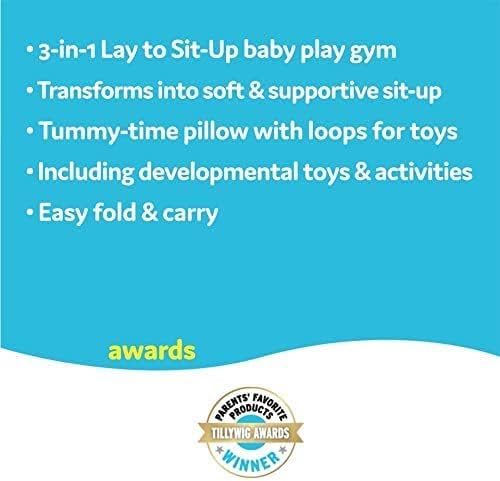 Baby Gym Lay to Sit-Up Playmat. 3-In-1 Newborns Activity Center with Tummy Time Toys, Pillow & Infant Miror. 0-12 Month