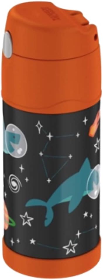 FUNTAINER 12 Ounce Stainless Steel Vacuum Insulated Kids Straw Bottle, Space Shark