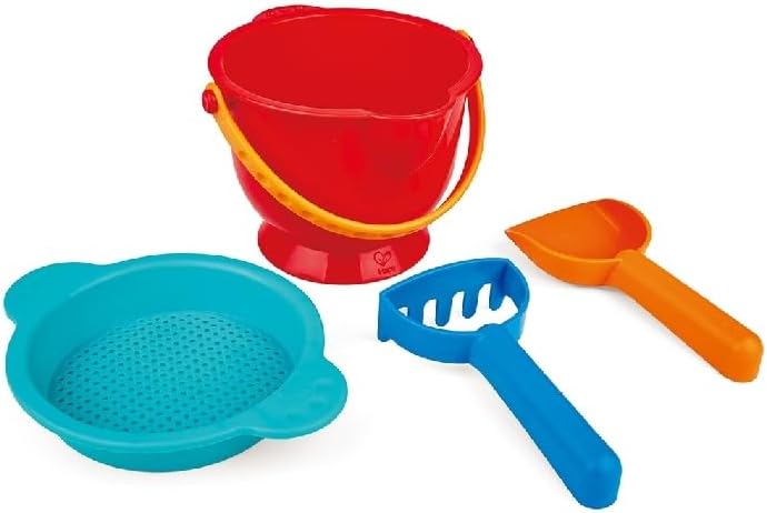 Beach Basics Sand Toy Set Including Bucket Sifter, Rake, and Shovel Toys, Multicolor