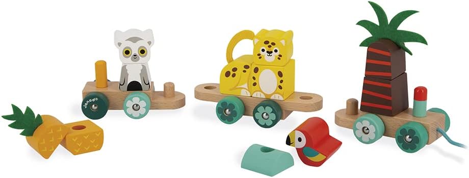 - Tropik - Pull-Along Tropical Train - Wooden 3 Wagons - Imaginative Early-Learning - Building - for Babies and Toddlers - from 12 Months - 382728.