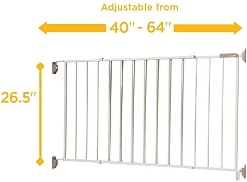 Wide and Sturdy Gate Fits 40-60" Wide, and 26.5" Tall, Hardware Mounted Metal Swing Gate, Perfect for Babies and Pets, White