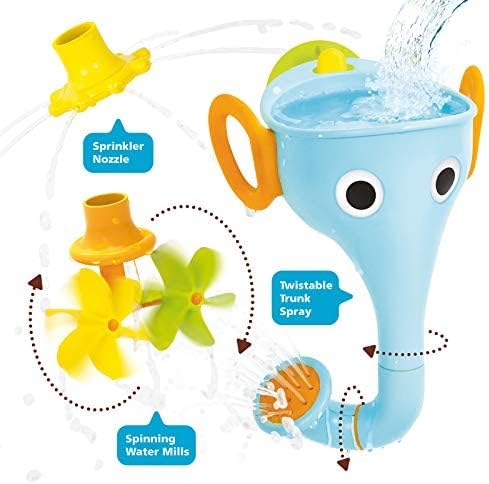 Funelefun Fill ‘N’ Sprinkle Bath Toy. an Elephant Trunk Funnel Toddlers Play with 3 Interchangeable Trunk Accessories That Spins, Twist and Sprinkle, Promotes Kids Stem-Based Learning. (Blue)