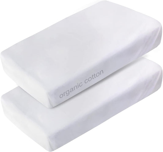 Crib Sheets Fitted 100% Organic Cotton 52"X28"X8", 2 Pack Sheet for Baby Boy Girl, Silky Soft Toddler Bed Protector for Standard Crib and Toddler Mattress, White