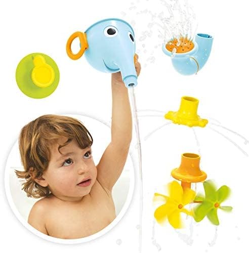 Funelefun Fill ‘N’ Sprinkle Bath Toy. an Elephant Trunk Funnel Toddlers Play with 3 Interchangeable Trunk Accessories That Spins, Twist and Sprinkle, Promotes Kids Stem-Based Learning. (Blue)