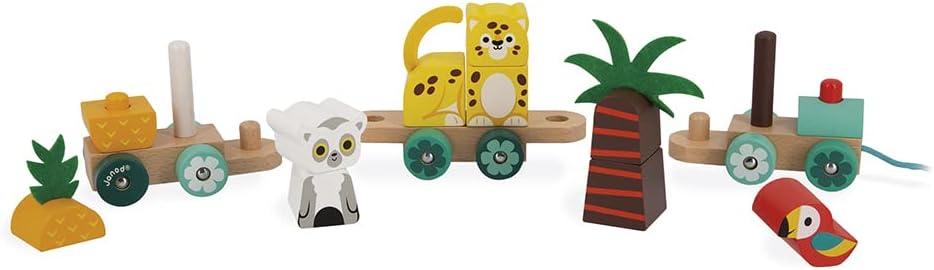 - Tropik - Pull-Along Tropical Train - Wooden 3 Wagons - Imaginative Early-Learning - Building - for Babies and Toddlers - from 12 Months - 382728.