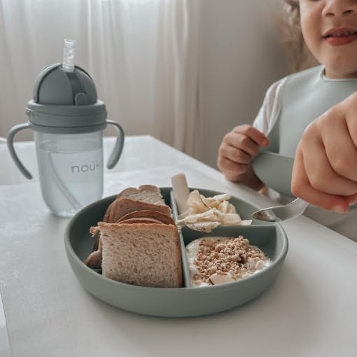 Nouka Divided Suction Plate | 100% Food-Grade Silicone | Comes with a Lip Edge & Suction Base | Non-Slip & Soft | Dishwasher Friendly | Bloom | Size 500Ml