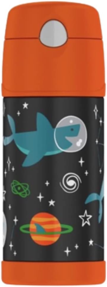 FUNTAINER 12 Ounce Stainless Steel Vacuum Insulated Kids Straw Bottle, Space Shark