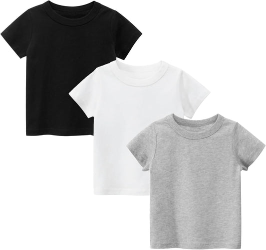 Toddler Boys Cotton T-Shirts,Baby Summer Short Sleeve Solid Crewneck Tees