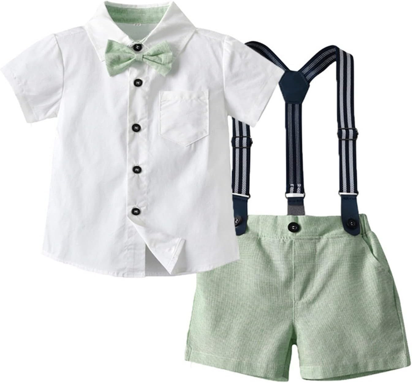 Baby Boy Formal Short Set Toddler Summer Gentleman Outfit Kid Short Sleeve Bowtie Shirt Suspender Shorts Suit
