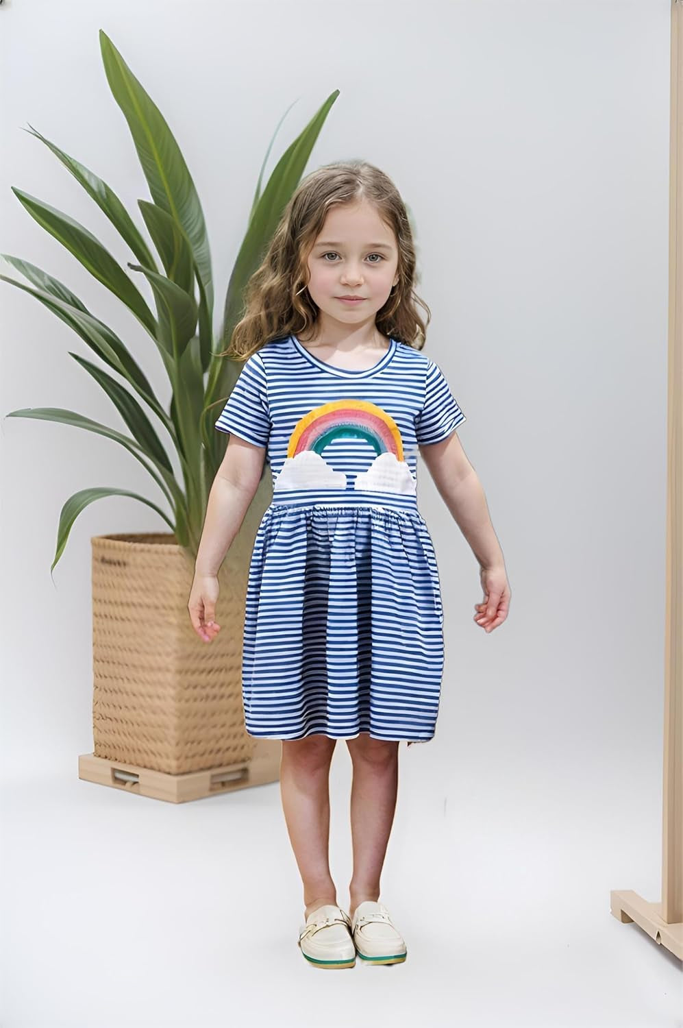Toddler Summer Dress, Little Girls Short Sleeve Cotton Casual Dresses Clothes 2-8 Years