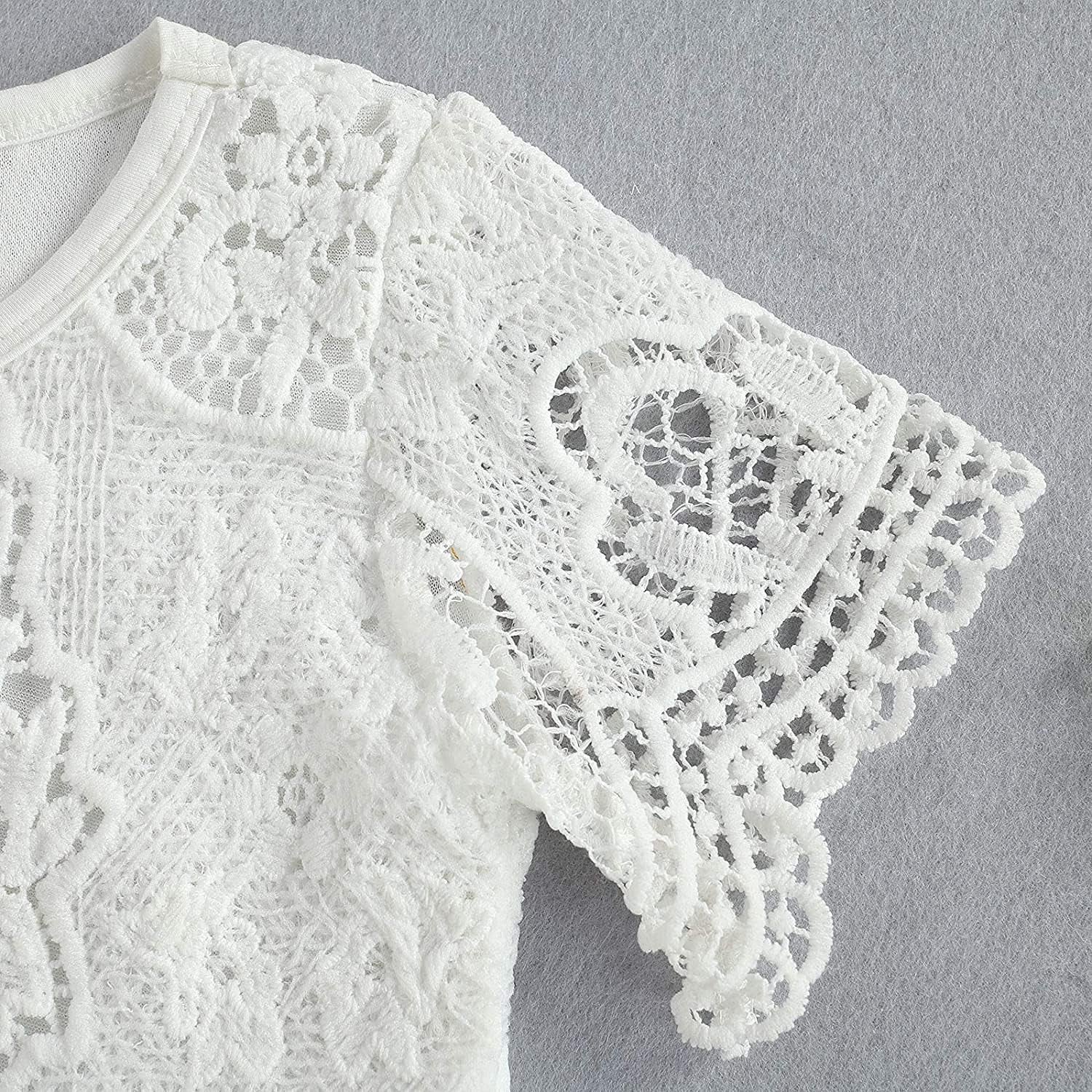 Toddler Infant Baby Girl Clothes Embroidered Lace Romper Ripped Jeans Denim Pants Outfit Set
