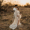 Long Train Maternity Photo Shoot Maxi Gown Dress Evening Party Costume Boho Beige Dresses for Pregnant Woman Props