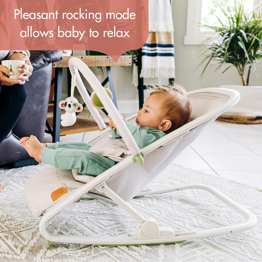 Boho Chic 2-In-1 Rocker with Removeable Toy Bar, Rocking or Stationary Modes and Folds Flat for Storage, Beige
