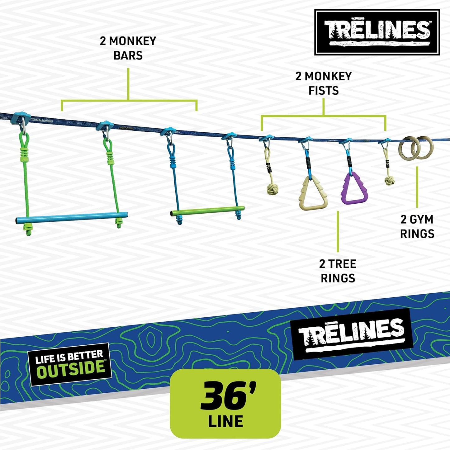 Trelines Ninja Adventure Line 36 Ft - Black Metal Swing Set