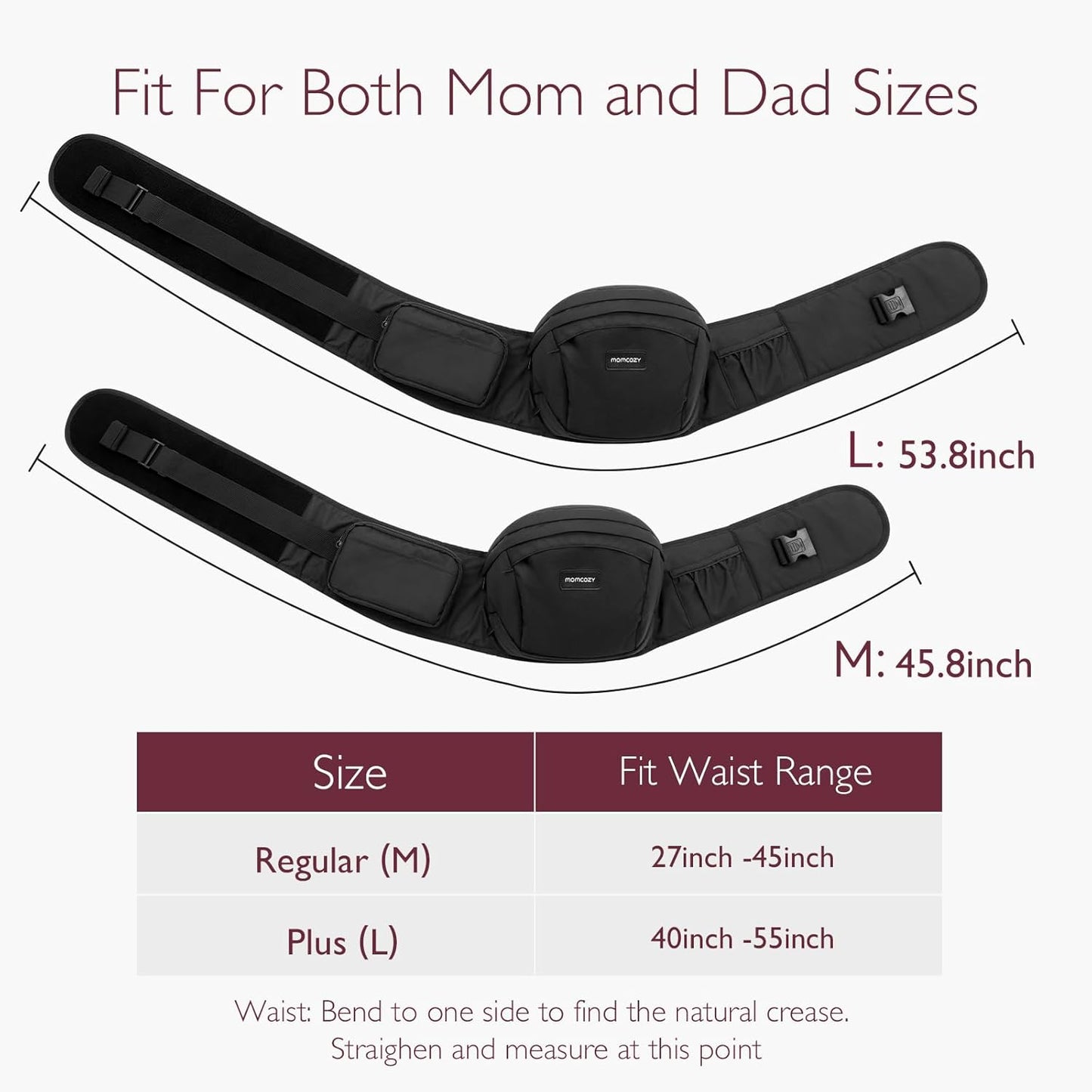 Cpc-Certified Baby Hip Carrier - Adjustable Waistband with Original 3D Belly Protector & Ergonomic EVA Massage Board, Various Pockets for Newborns to Toddlers up to 45Lbs (Black, Medium)