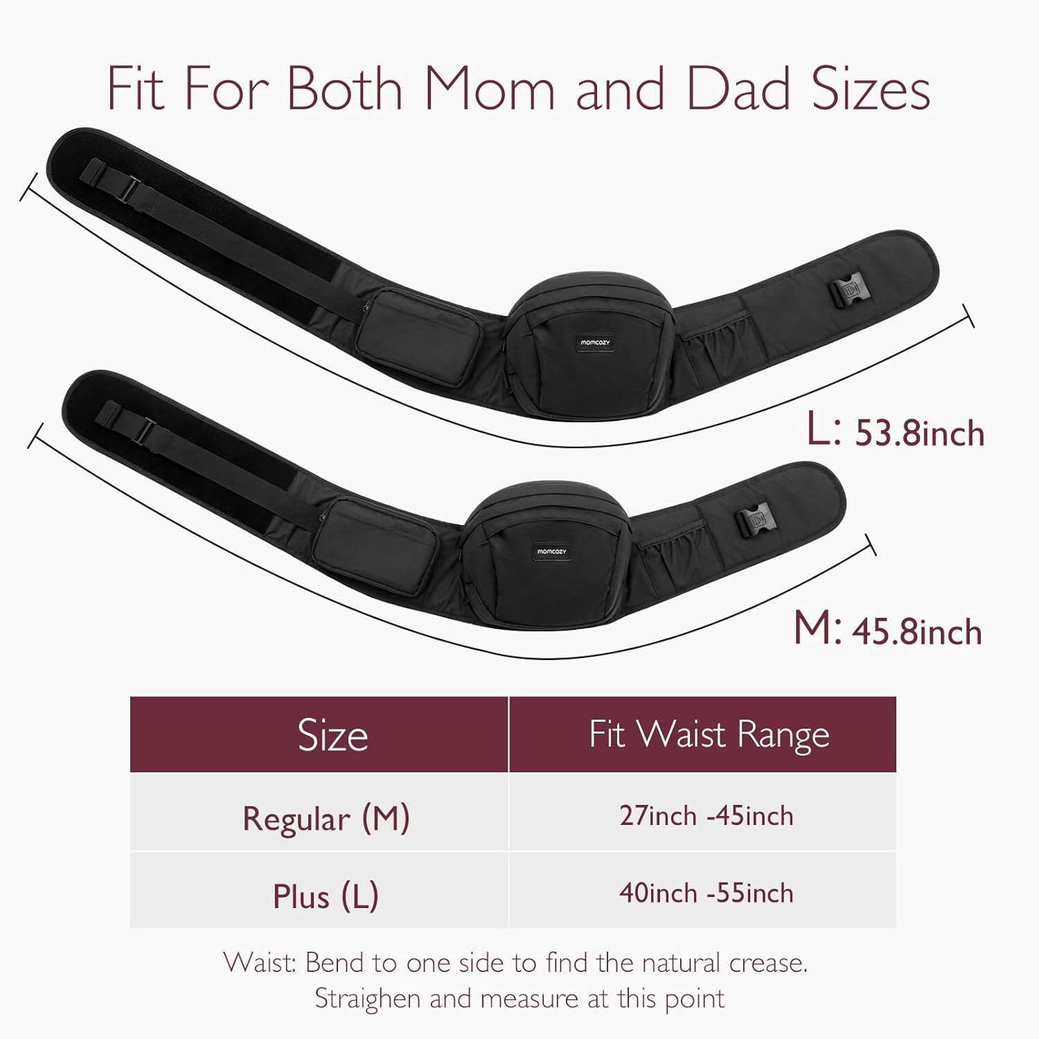 Cpc-Certified Baby Hip Carrier - Adjustable Waistband with Original 3D Belly Protector & Ergonomic EVA Massage Board, Various Pockets for Newborns to Toddlers up to 45Lbs (Black, Medium)
