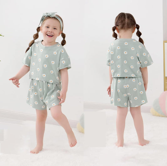Toddler Baby Girls Summer Clothes Infant Shorts Sets Short Sleeve Outfits 6 Months-5 Years