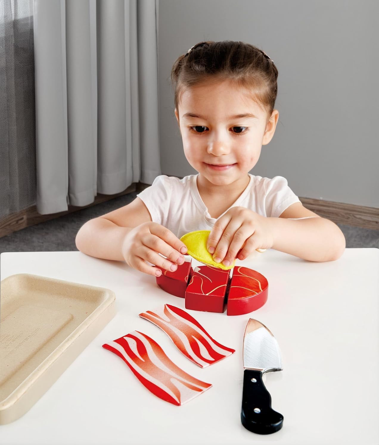 Tasty Proteins Set | Wooden Pretend Play Food Set for Kids, Basic Play Velcro Cooking Ingredients and Accessories Set, Multicolor