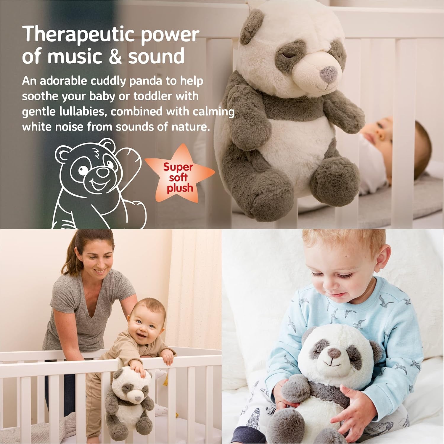 Peaceful Panda Sleep Soothers, Grey/Beige