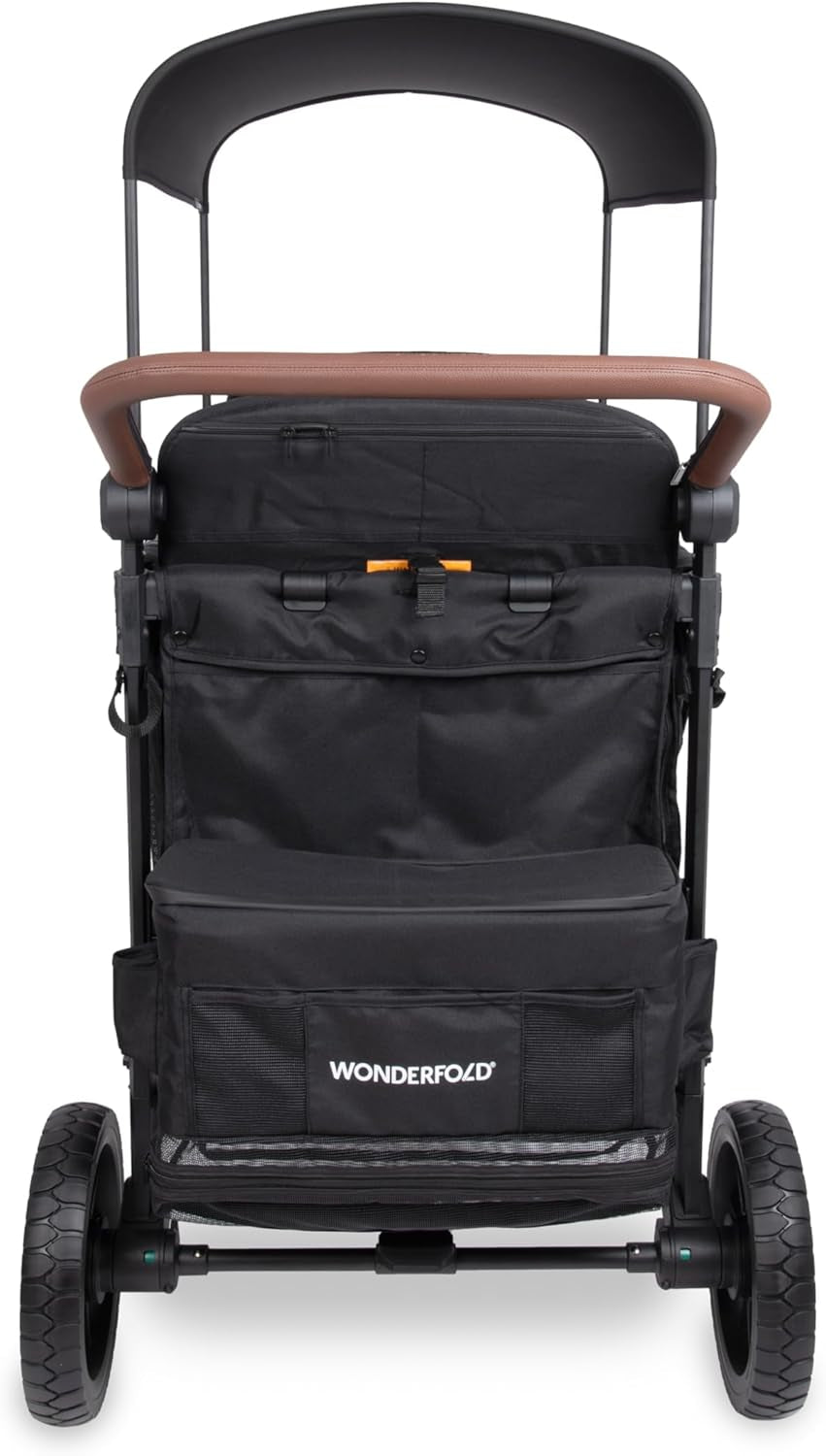 W4 Luxe Pro Stroller Wagon (4 Seater) - Collapsible Wagon Stroller with Seats Featuring 5-Point Safety Harnesses and Adjustable Sun Canopy, Jet Black