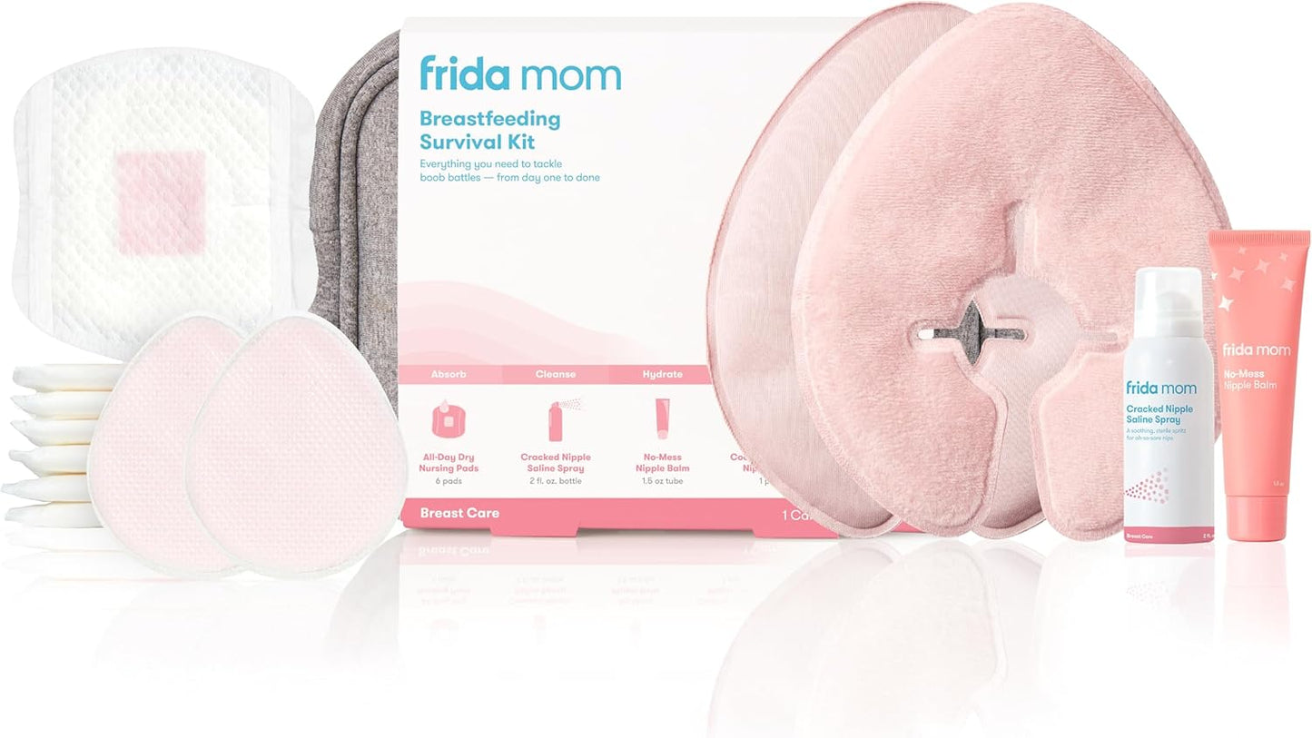 Breastfeeding Survival Kit for Nursing Moms, Reusable Hot+Cold Breast Relief Packs, Hydrogel Nipple Pads, Cracked Nipple Saline Spray, Nipple Balm, Nursing Pads, 13 Piece Gift Set